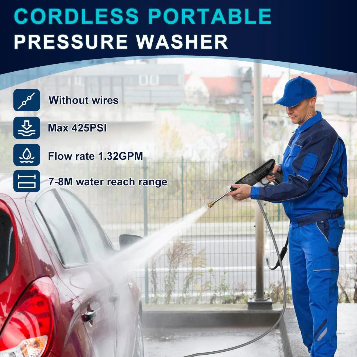 Portable Cordless Electric High Pressure Water Spray Gun Car Washer Cleaner Tool